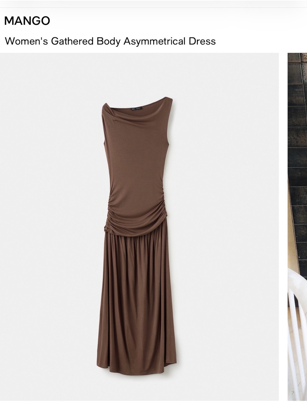 Mango One-Shoulder Gathered Asymmetrical Maxi Dress — Brown
